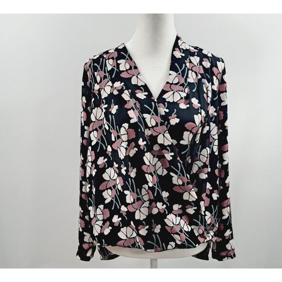 Ann Taylor floral faux wrapped long sleeve blouse size medium career office - Picture 1 of 4